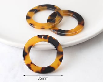 2 Kunststoff Schildpatt Ring Perlen Acetat 35mm Gliederkette Chunky Schildpatt Verbinder Perlen Braun Schwarz Flach Runde Kreise RG013-35-TT