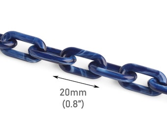 1ft Marineblaue Kunststoffkette mit Büroklammergliedern, 20 x 11 mm, Dunkelblauer Marmor, Ovale Glieder, Lederohrring-Verbinderzubehör, CH388-20-U20