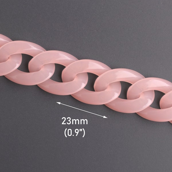 1ft Ethereal Pink Acrylic Chain Links, 23 x17mm, Semi Transparent, Miami Cuban Link Chain for Bracelets and Choker Necklaces, CH224-23-PK44