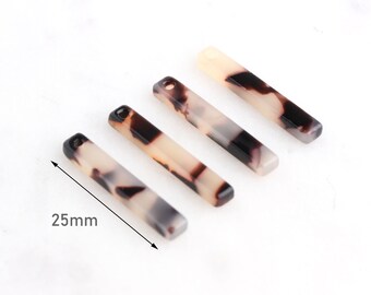 4 Short Skinny Bar Drops, Tortoise Shell Earring Supplies, 3D Bar Necklace Charm Acetate Earring Parts, 1 Inch Thin Bar Pendant BAR024-25-WT