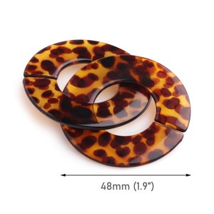 2 Round Acrylic Links in Tortoise Shell, 48mm, Plastic O Rings with Split, Flat Quick Links, Purse Hardware and Sewing Crafts, RG137-48-AM