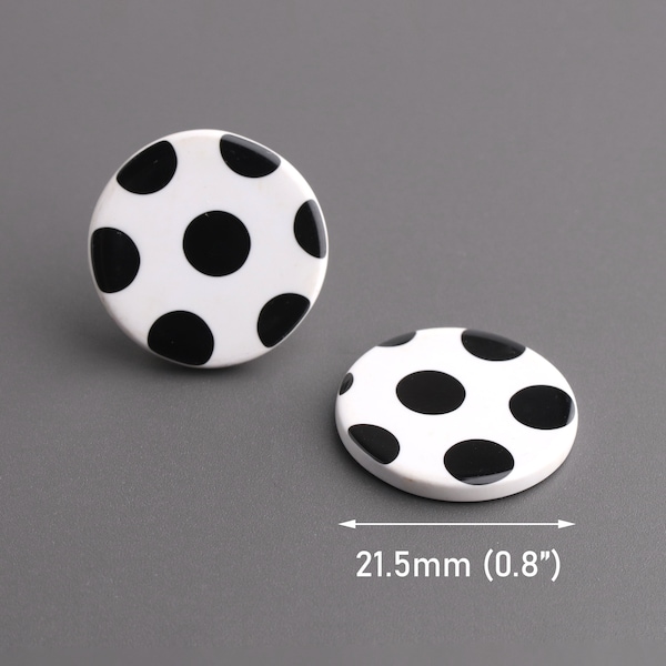 4 Polka Dot Beads, 0.8" Inch, Round Circle Blanks, Inlay Cabochon Slice, Resin Flatback, Scrapbooking Embellishment Findings, LAK051-22-WDOT