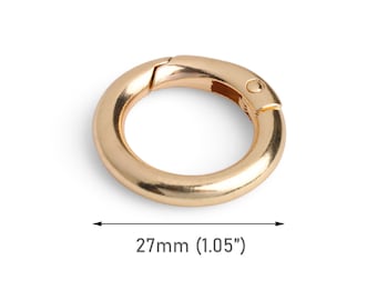 2 clips dorados para puerta con resorte, 1,05 pulgadas, mosquetón redondo de metal, anillos de sujeción para correa de bolso, anillos en O a presión, ganchos de seguridad para llavero, RG132-28-GP