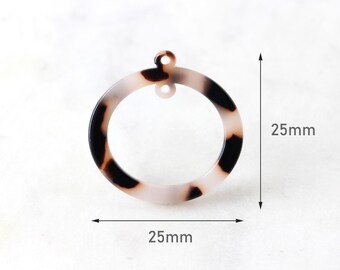4 Two Hole Connectors, White Tortoise Shell Link Resin, Round Bead Frame Circle Ring with 2 Hole, Oval Hoop Bead, 25mm Ring Link RG022-25-WT
