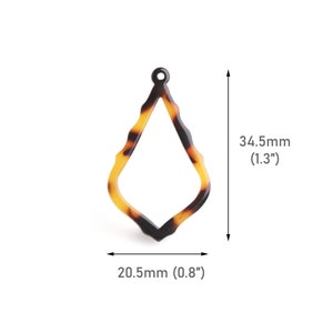 4 colgantes de lágrima real en caparazón de tortuga, 34,5 x 20,5 mm, filigrana ornamentada, pendientes colgantes de acrílico ligero, forma de péndulo, TD103-35-TT