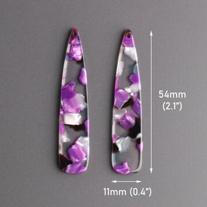 4 breloques longues en forme de larme en mosaïque violette, 54 x 11 mm, 1 trou, acétate de cellulose, transparent, perle blanche et violette, pendentif boucle d'oreille, TD122-54-PL31