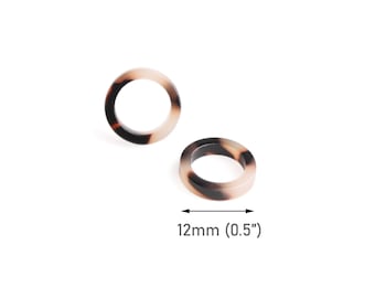 4 Tiny Ring Links in White Tortoise Shell, 12mm, Acetate, Round Spacer Beads, Animal Print, Easy Craft and Jewelry Findings, RG119-12-WT