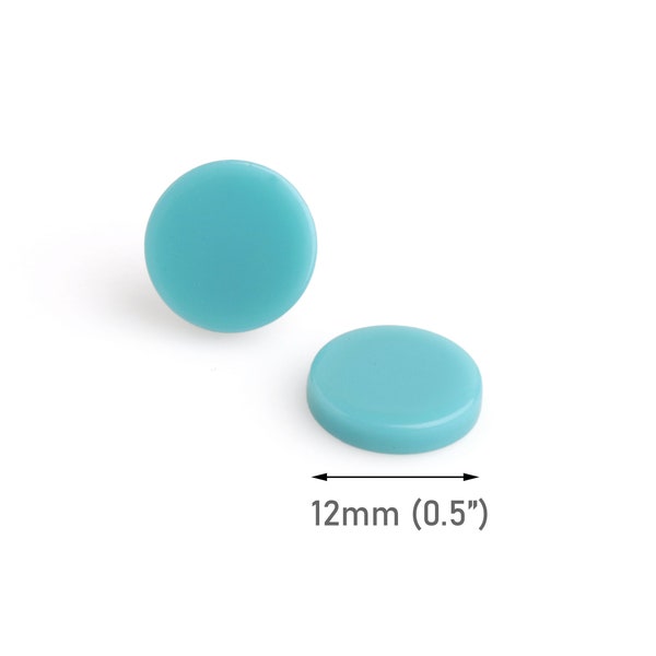 4 Turquoise Blue Cabochons, 12mm, 0.5" Inch, Round Flatbacks, Resin Stud Earring Components, Acrylic Embellishments, No Hole, LAK068-12-TQ04