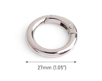 2 silberfarbene Federklammern, 3,2 cm, runder Metallkarabiner, O-Ring zum Einschieben, Geldbörsengurt-Attacher-Ringe, Schlüsselanhänger-Karabinerhaken, RG131-28-MSS