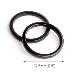 2 Black Connector Rings, 37.5mm, 1.5&quot; Inch, No Holes, Plastic O Rings, Smooth Acrylic Charm, Bra Strap, Swimsuit Ring, Crafts, RG106-37-BK04