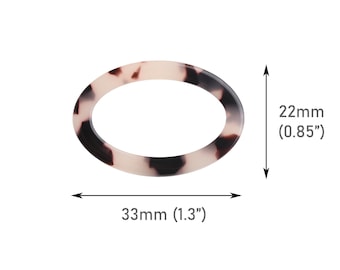 4 White Tortoise Shell Oval Ring Connectors, 33 x 22mm, Undrilled, Macrame Loops, Big Acrylic Chain Links, Necklace Pendants, VG069-33-WT