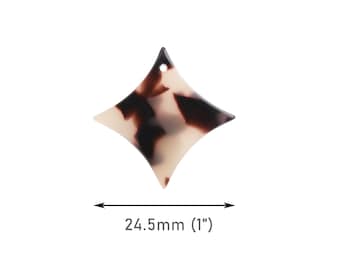 4 Small Star Charms in White Tortoise Shell, 25 x 25mm, 1 Hole Beads, Square Diamond, Geometric Charms, Bracelets and Necklaces, DX162-24-WT