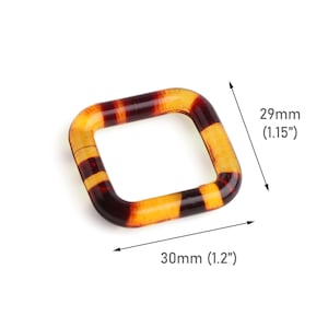 2 Tortoise Shell Square Rings, Fits 3/4" Inch, 30 x 29mm, Acrylic Rings for Swimsuits, Purse Straps Adjuster, Craft Sewing Ring, RG115-30-AM