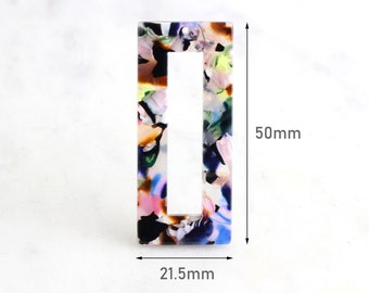 2 Large Rectangle Pendants in Multicolor, Colorful Acrylic Connector Rainbow Marble Earring Blanks Plastic Rectangle Links, DX008-50-KMC