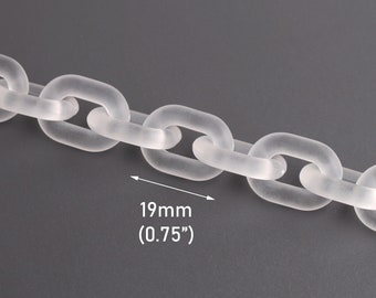 1ft Frosted Acrylic Chain Links, 19 x 14mm, Small Size, Matte Plastic Connectors, White Crystal Colored, Translucent, Jewelry, CH361-19-W10