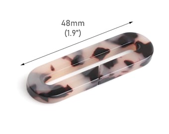 2 White Tortoise Shell Ring Links, 48 x 14.5mm, Angle Cut, Large Oval Connectors, Paperclip Shape, Bag and Swimsuit Ring Slides, VG054-48-WT