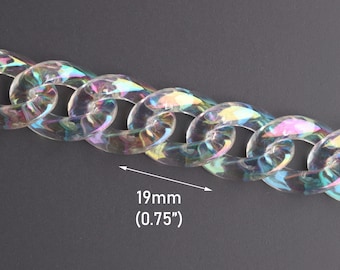 1ft Opal klare Acryl Kettenglieder, 19 x 13mm, transparent mit schillernden Farben, kleines kubanisches Glied, Handwerk und Schmuckherstellung, CH342-19-CL02