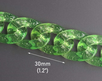 1ft Große Glitzer Acryl Kette in Lindgrün, 30 x 21mm, J-Fashion Designer Pieces, CH276-30-GN34