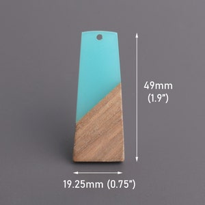 2 Aqua Blue Resin and Wood Charms, Epoxy Resin Pendant, Jewelry Supply, Flat Trapezoid, Rectangle Shape, Earring Components, DX118-49-WDU1