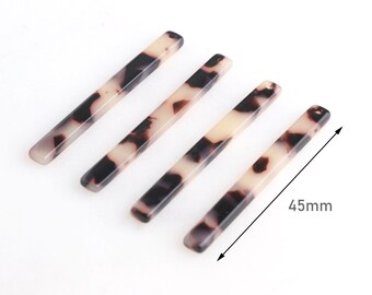 4 Long Thin Bars in White Tortoise Shell, Bar 1 Hole, Straight Bar Charm, Skinny Bar Necklace Blanks, Tortoise Earring Dangles, BAR038-45-WT