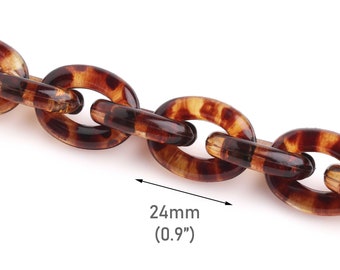 1ft schildpad acryl kettingschakels, 24 x 17,5 mm, bruine schildpadketting, plastic kettingschakels, kettingen en armbanden, CH152-24-AM