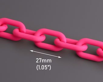 Eslabones de cadena rosa neón mate de 1 pie, 27 x 16 mm, cadena de plástico ultrasuave para collares y pulseras, artesanías de joyería gruesa, CH430-27-PK48