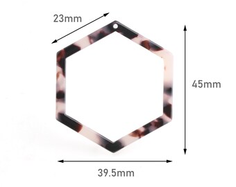 2 Acrylic Hexagon Pendant, Acetate Tortoise Shell Ring, Hexagon Connector, Resin Bezel Setting, Tortoise Jewelry Making Supply, DX053-45-WT