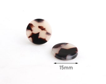 4 Acrylic Earring Blanks in Beige Tortoise Shell, Monogram Blanks, Acetate Stud Earring Parts, Bulk Blanks, Half Inch Discs, LAK031-15-WT