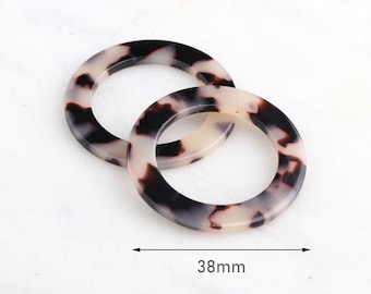 2 Large Circle Ring 1.5", Acetate Connector Acrylic Link Tortoiseshell Earrings, Handbag Hardware O-Ring, Seamless Ring, RG033-38-WT