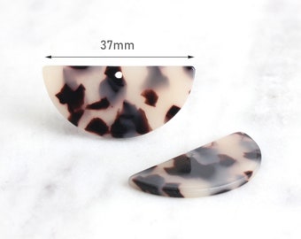 2 Large Half-Circle Drops, Ash Blonde Tortoise Shell Pendant, White Tortoise Acetate Earrings Semi Circle Beads Half Moon Shape, CN023-37-WT