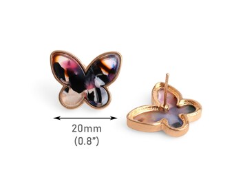 Bunte Schmetterling Ohrstecker mit Gold Einfassung, 1 Paar, Groß und Chunky, Süße Post Ohrstecker, Einzigartige Mismatched Ohrringe, EAR162-20-KMC