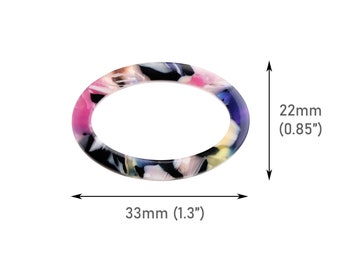 4 mehrfarbige ovale Ringverbinder, 33 x 22mm, ungebohrt, Regenbogen Perlen, Makramee Schleifen, Acryl Kettenglieder, Kettenanhänger, VG068-33-KMC