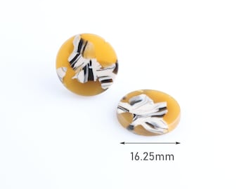 4 cabujones de caparazón de tortuga amarillo brillante, discos de tortuga sin agujeros, minicírculo redondo, cuentas amarillas de girasol, respaldos planos de resina, LAK042-16-YWB