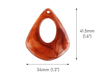 2 pendenti a goccia in guscio di tartaruga ambra, 41,5 x 34 mm, acrilico, forma geometrica, grande fascino dell'orecchino, ricerca di forniture di gioielli, TD118-31-BR10