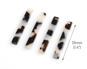4 Thin Bar Charms in White Black Marble, 35 x 4.25mm, Drilled with 1 Hole, Flat Rectangles, Sticks for Earrings, Craft Beads, BAR074-35-WT01