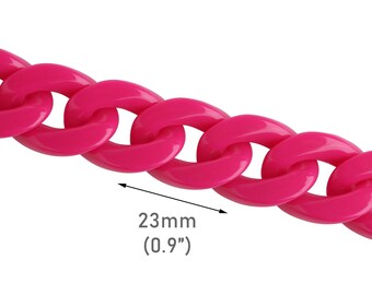 1ft Raspberry Pink Plastic Chain Links, 23 x 17mm, Sold by the Foot, Colored Acrylic Chain, Twist Curb, Rave EMD Kandicore, CH376-23-PK63