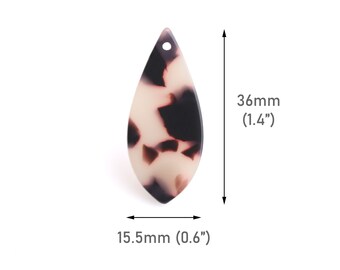 4 Dagger Beads in White Tortoise Shell, 36 x 15.5mm, Lightweight Drops for Earrings, Plastic Teardrop Blanks, Purse Zipper Pull, TD105-36-WT