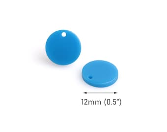 4 himmelblaue Perlen, 12 mm, flache Scheiben für Halsketten, winzige Rohlinge für Ohrringe mit 1 Loch, kleine runde Anhänger, CN315-12-U41