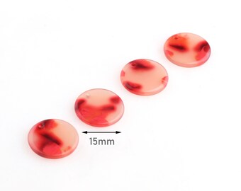 4 Small Circle Tags, Red Tortoise Shell Bracelet Charms, Red Marble Beads, Smooth Circle, Acrylic Acetate Earring Blanks, CN140-15-RD01