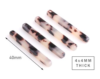 4pcs - 3D Bar Necklace Blanks, 40mm x 4mm, 4 Sided Bar Pendant, 1.5 Inch Vertical Bar, Ivory Tortoise Shell Jewelry Findings, BAR047-40-WT