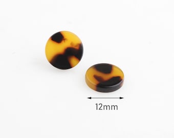 4 Stück - 12mm Kreis Rohlinge, Schildpatt Rohlinge, Acryl Ohrstecker Rohlinge, Harz Cabochons, Runde Schildpatt Ohrstecker, 12mm Cabochon, LAK034-12-TT