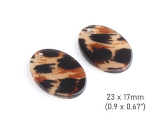 4 Animal Print Beads, Oval Charms, African Safari Pattern, Brown Leopard Print Jewelry, Acrylic Earring Blanks, VG046-23-LP04