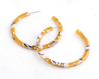 Créoles plates en jaune, 1 paire, Boucles d'oreilles en écaille de tortue, Boucles d'oreilles en acétate, Boucles d'oreilles Dainty Hoop, Extra Large Hoops, EAR043-50-YWB