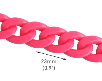 Eslabones de cadena de plástico rosa fuerte de 1 pie, 23 x 17 mm, vendidos por pie, cadena acrílica de colores, decoración de correa de monedero, Rave EMD Kandicore, CH417-23-PK66