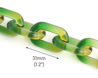 1ft Ombre Grüne und Gelbe Acryl Kettenglieder, 31 x 19mm, Chunky Kunststoff Kette für Maskenhalter, Taschengurte und Halsketten, CH163-31-2GNY