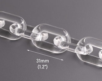 Maillons de chaîne en plastique transparent de 0,3 m, 31 x 19 mm, chaîne de sac à main en acrylique transparent, sangle de sac épaisse, résultats d'artisanat et de fabrication de bijoux, CH263-31-CLR