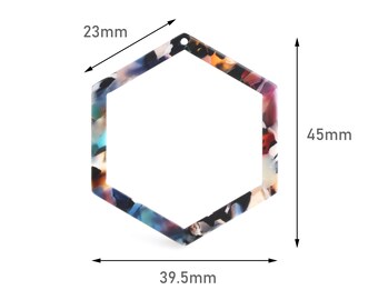 2 Acryl Laser Cut Hexagon Anhänger, Multicolor Schildpatt, Kunststoff Bunte Ringe, Zellulose Acetat Anhänger, Linking Ringe, DX071-45-DMC
