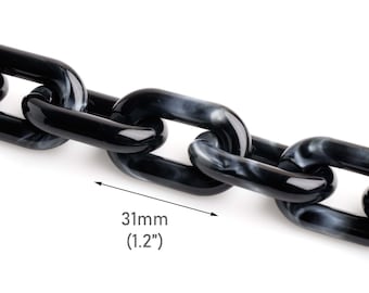 Eslabones de cadena de plástico de mármol negro de 1 pie, 31 x 19 mm, cadena de acrílico grueso para collares, llavero de pulsera, joyería de diseñador, CH257-31-BK08