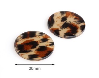 4 Brown Leopard Print Charms, Trendy Animal Print Beads, 30mm Large Acrylic Circle Blanks for Vinyl, Beige Leopard Pattern, CN192-30-LP04