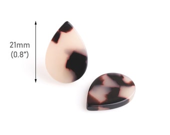 4 kleine Rohlinge in Tropfenform, 2 x 1 mm, ohne Loch, Acrylharz-Cabochon, weißes Schildpatt, Ohrsteckerherstellung, LAK056-21-WT